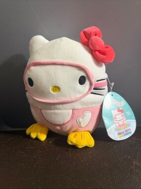 Hello Kitty Pink White Plush with Red Bow and Yellow Feet